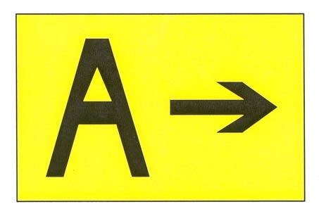 A graphic depicting a direction sign for a runway exit.