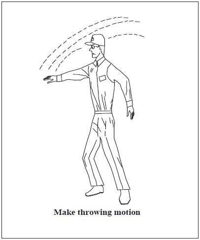 A graphic depicting the body signal for drop message. Make throwing motion.