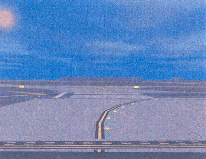 A graphic depicting a taxiway lead-on light configuration.
