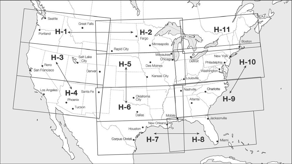 A graphic depicting en route high altitude charts for the conterminous U.S.