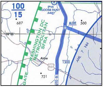 A graphic depicting a special flight rules area (SFRA) boundary.