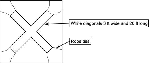 A graphic depicting a closed helideck marking: a diagonal