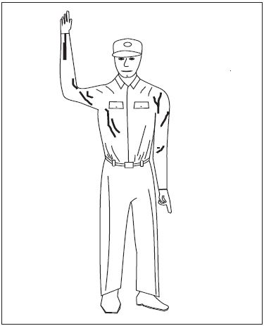 A graphic depicting the hand signal for all clear (O.K.).