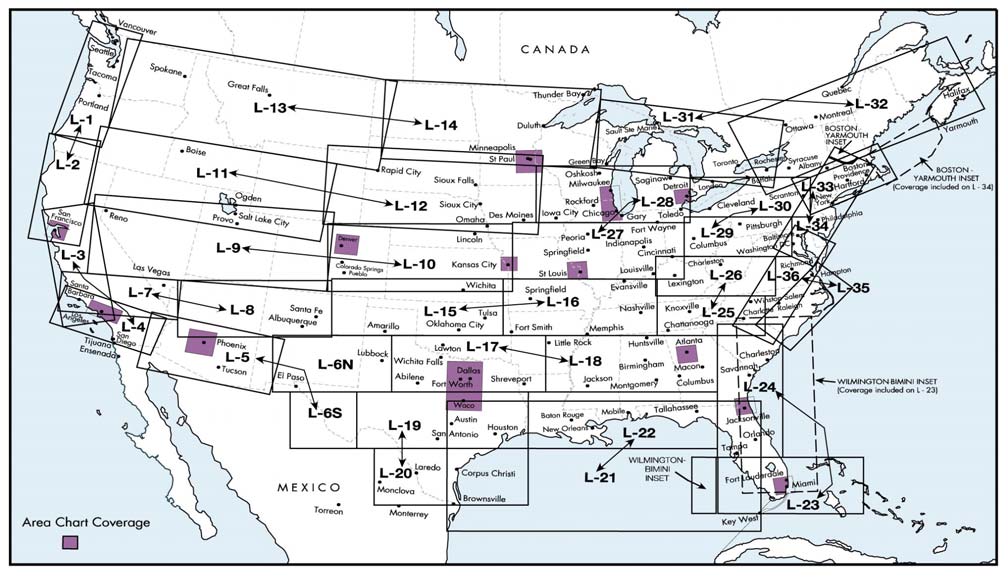 A graphic depicting en route low altitude instrument charts for the conterminous U.S.