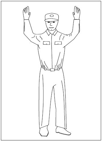 A graphic depicting a flagman directing a pilot.