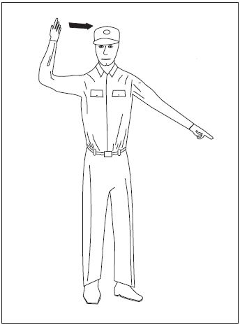 A graphic depicting the hand signal for right turn.
