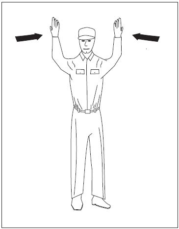 A graphic depicting the hand signal for proceed straight ahead.