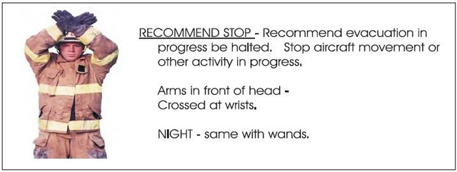 A graphic depicting the emergency hand signal to recommend stop.