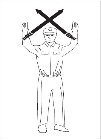 A graphic depicting the hand signal for stop.
