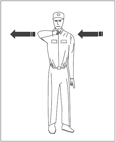 A graphic depicting the hand signal for cut engines.