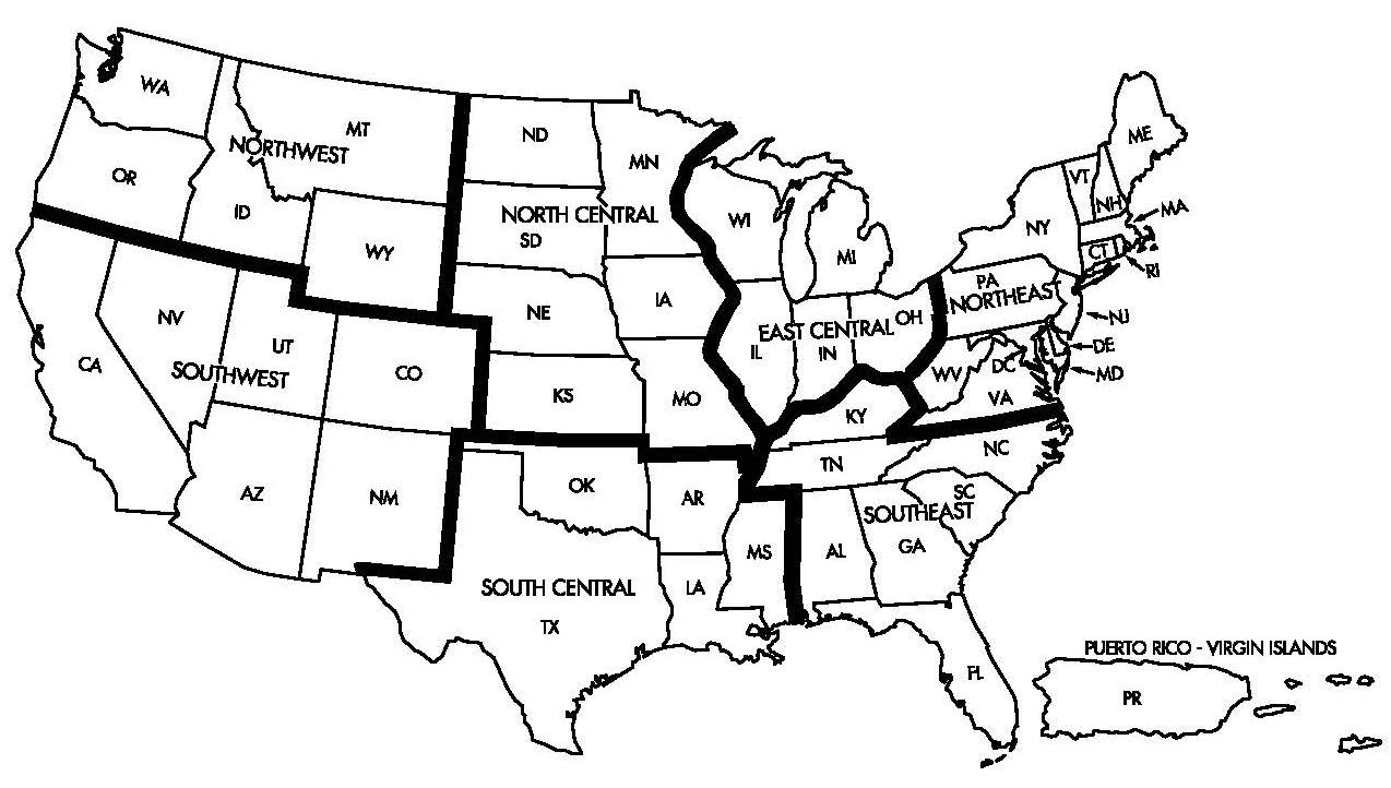 A graphic depicting the Chart Supplement U.S. geographic areas.