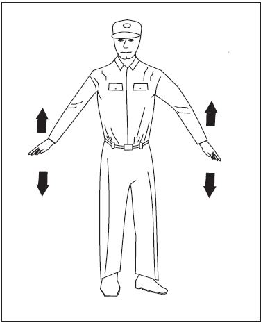 A graphic depicting the hand signal for slow down.