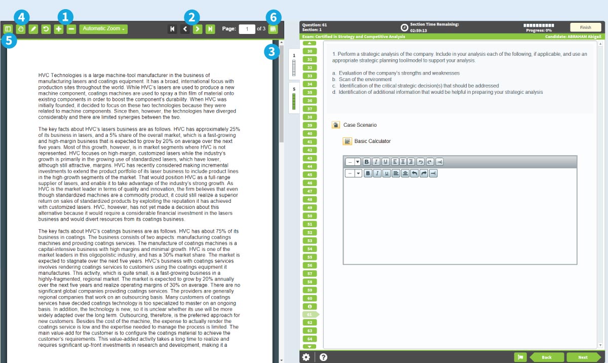 Elements of the CMA exam essay scenario screen