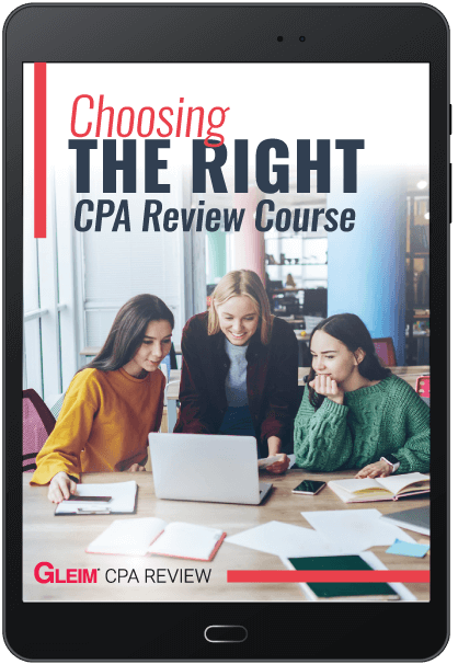 Tablet showing the PDF "Choosing the right CPA Review Course"