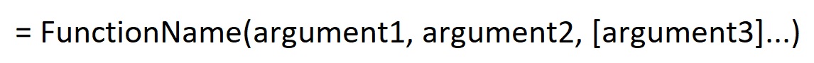 = FunctionName ( argument 1, argument 2, [argument 3]...)