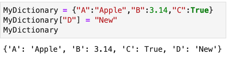 Adding a new key with a value to an existing dictionary is as easy as listing a new key and assigning a value.