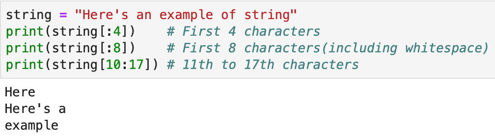 Example of finding the characters in a string.