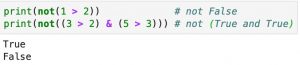 Two examples of using the "not" operator to negate a result.