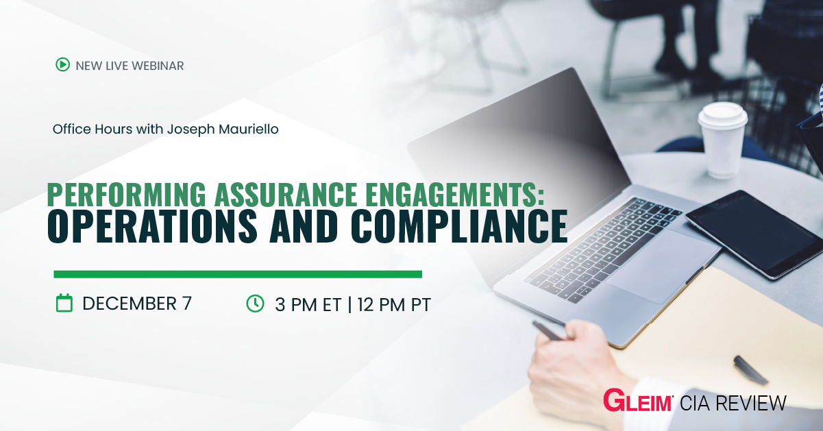 Office Hours with Joseph Mauriello: Performing Assurance Engagements: Operations and Compliance | December 7 | 3 pm ET | 12 pm PT