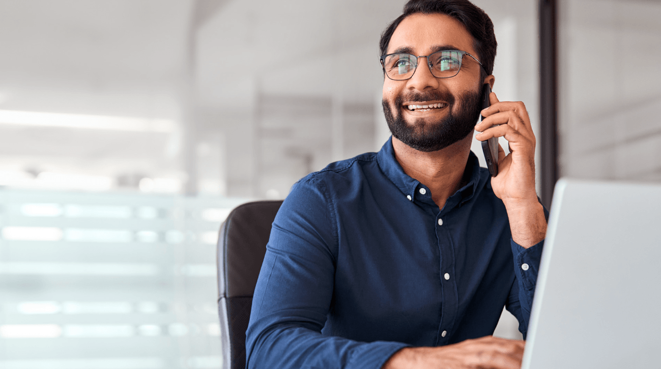 CIA candidate smiling and calling in to support.