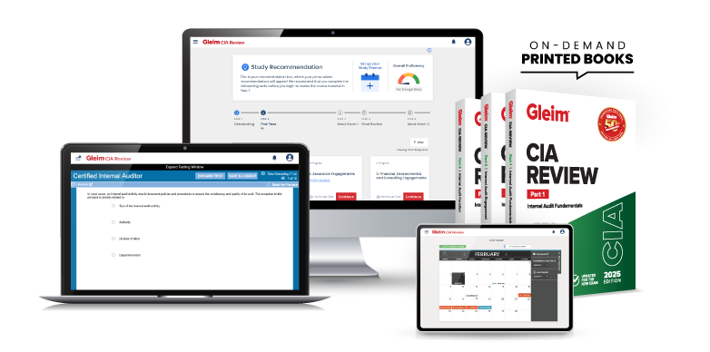 CIA Traditional set showing the Gleim course interface and books. Printed books on demand.