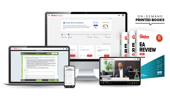 EA Premium set showing the Gleim course interface and books. Printed books on demand.