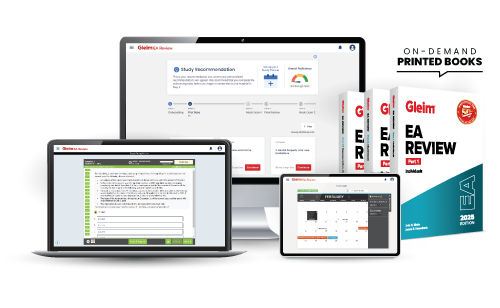 EA Traditional set showing the Gleim course interface and books. Printed books on demand.
