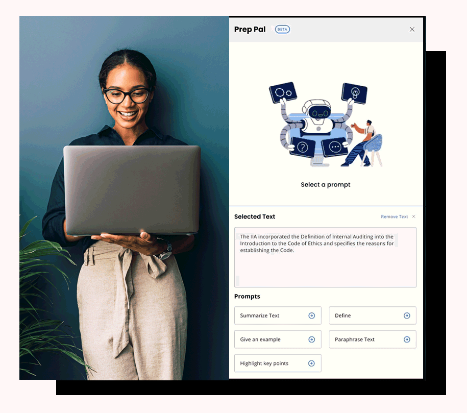 Animated GIF showcasing Prep Pal in action: A user selects a prompt and Prep Pal instantly responds.