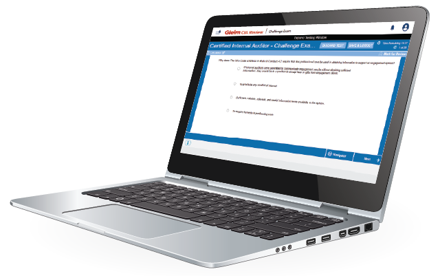 Laptop showing Gleim course interface that emulates the real exam.